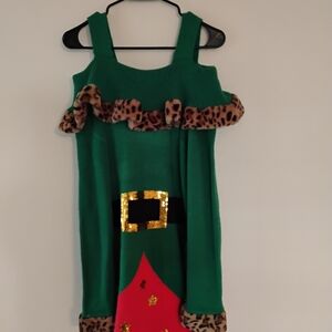 Green Elf Costume with Leopard Trim